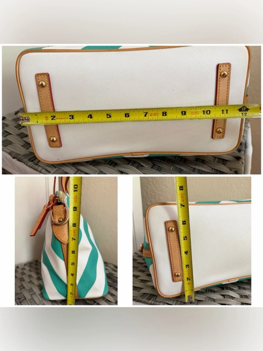 Dooney & Bourke Olivia Chevron Satchel Teal & White Stripes - Leather Top Handle - Picture 5 of 15